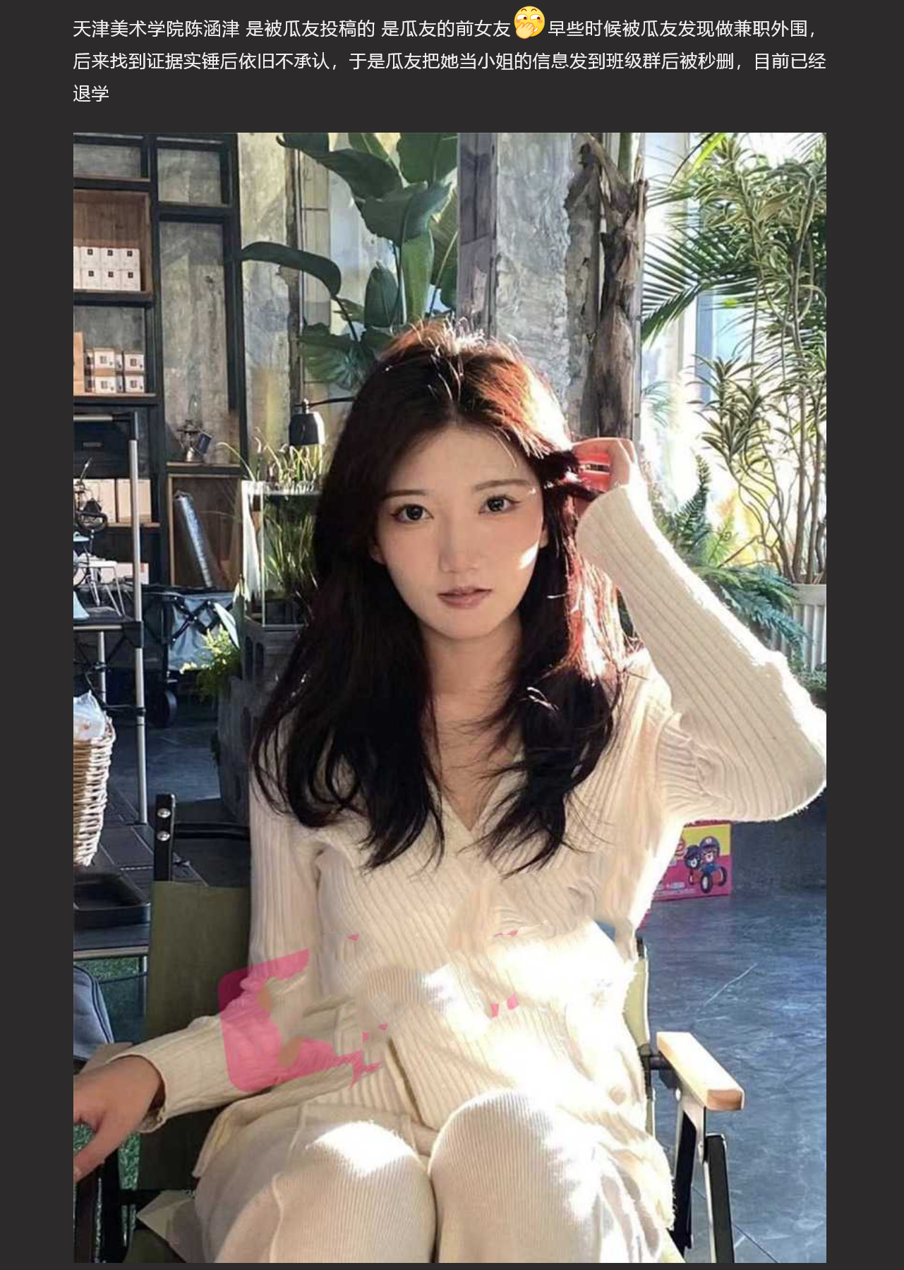 天津美术学院陈涵津 同学群被爆做外围 羞耻视频遭转发 被迫退学